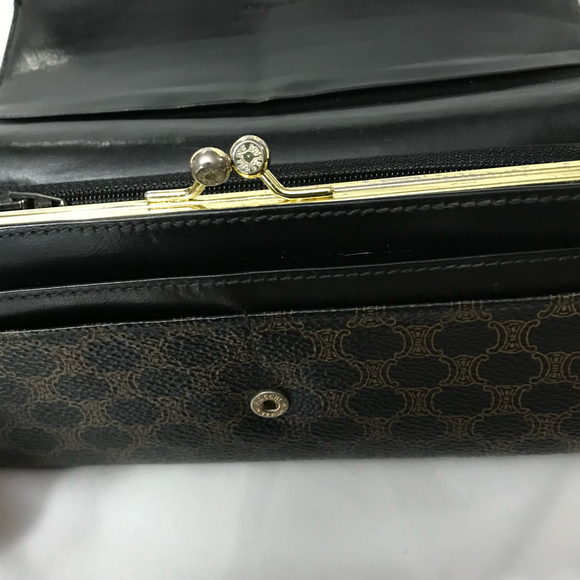 Celine Macadom Black & Brown Long Continental Wallet Vintage GUC - Picture 8 of 11